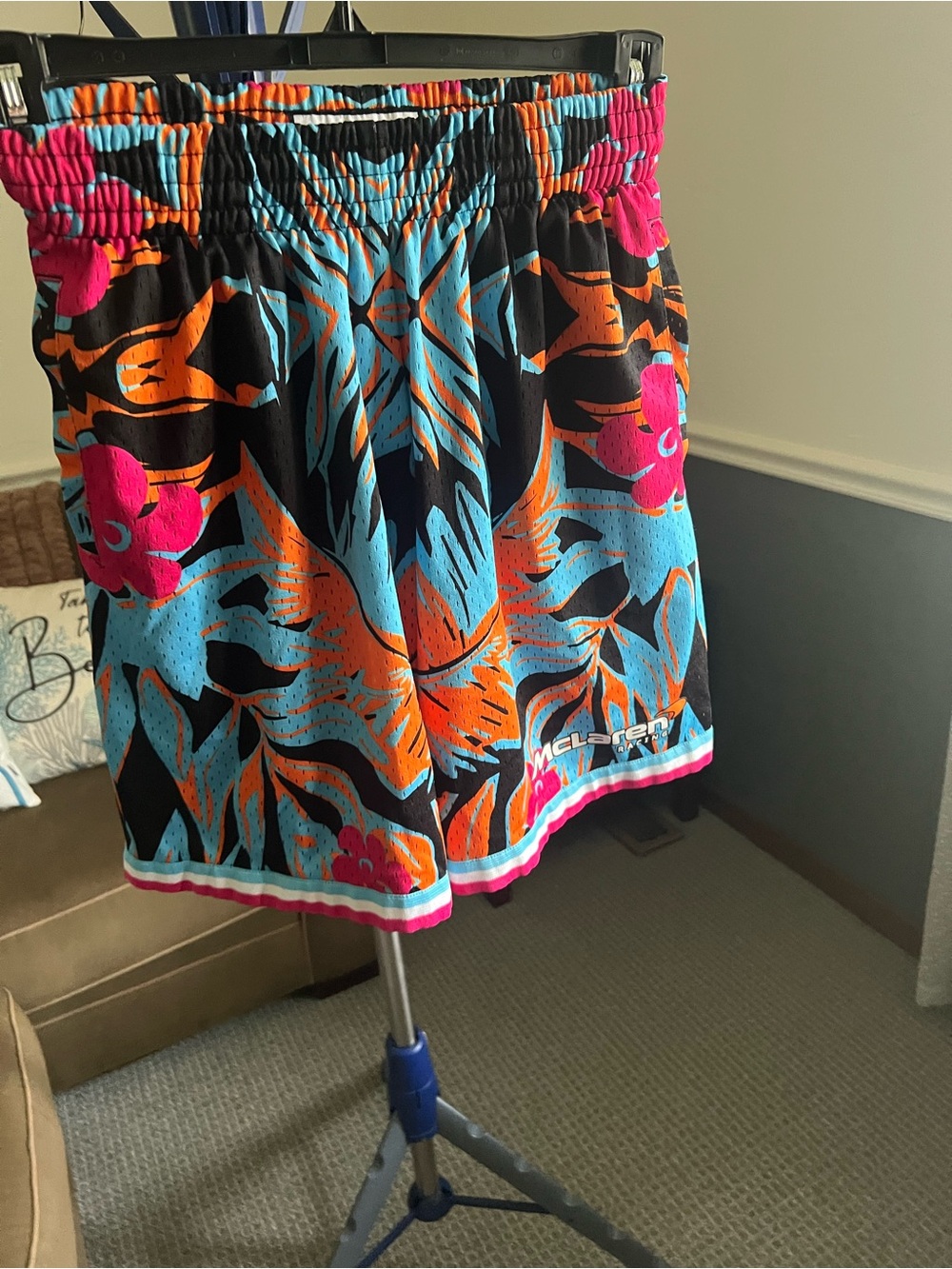 Mitchell & Ness McLaren F1 Floral Print Shorts Size S Blue Orange Pink Black 216